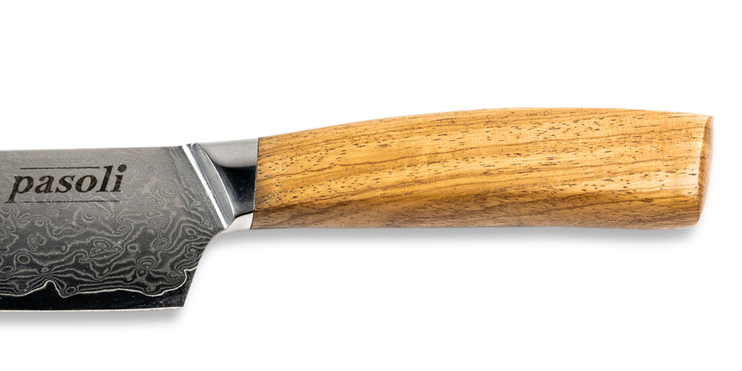 Edler Holzgriff unseres Damast Santoku-Messers