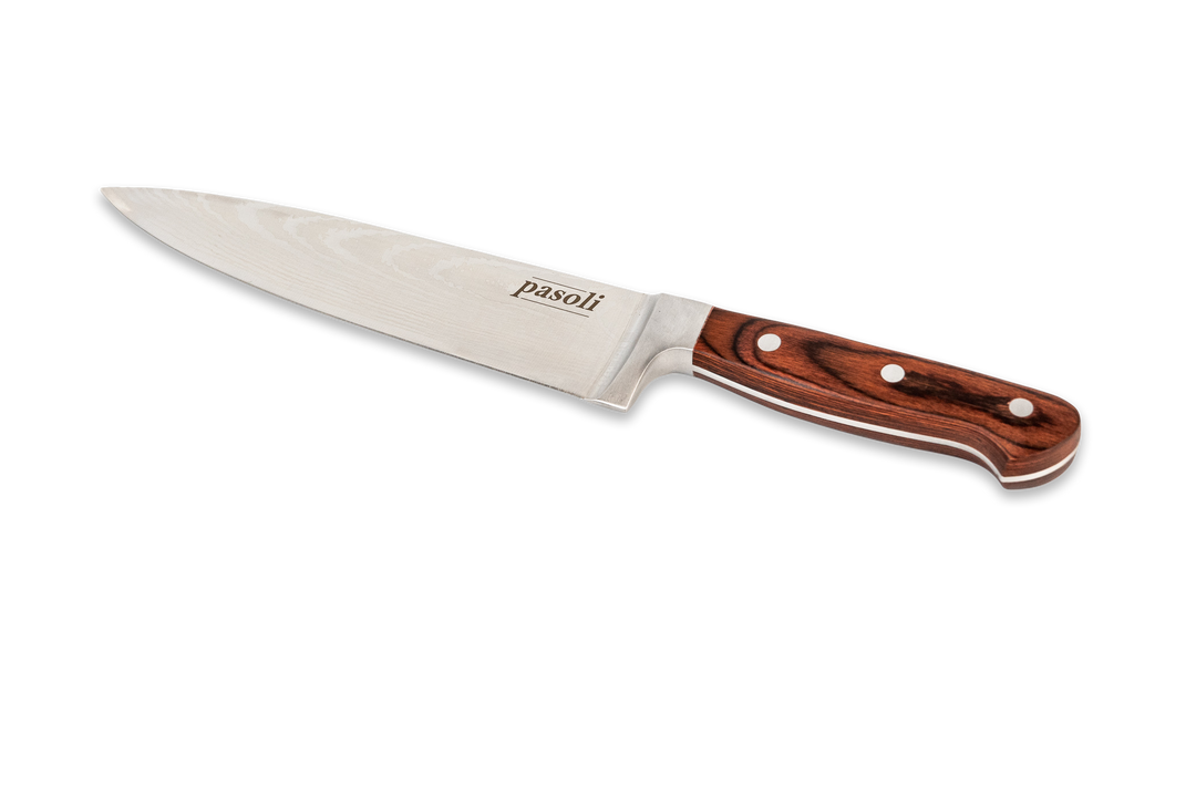 pasoli Chefmesser mit schöner Maserung der Klinge und edlem Holzgriff