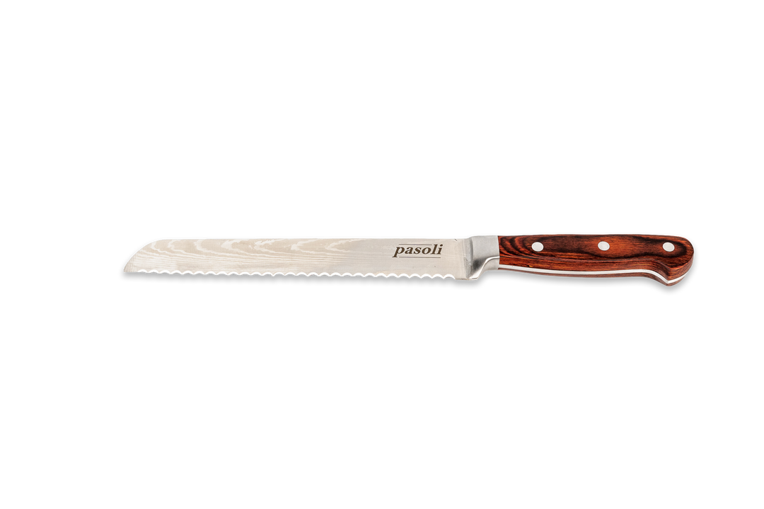 pasoli Brotmesser mit schöner Maserung der Klinge und edlem Holzgriff