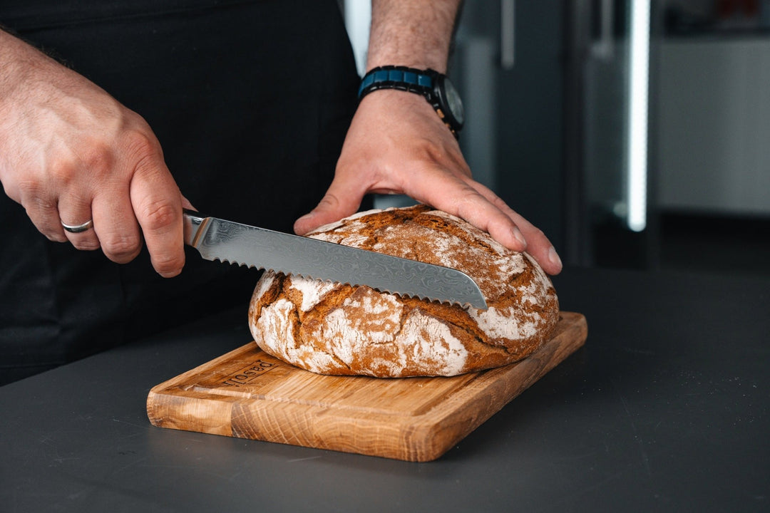 pasoli Damast Brotmesser 20 cm - hochwertiger Damaszenerstahl mit VG10 Kern - pasoli GmbH