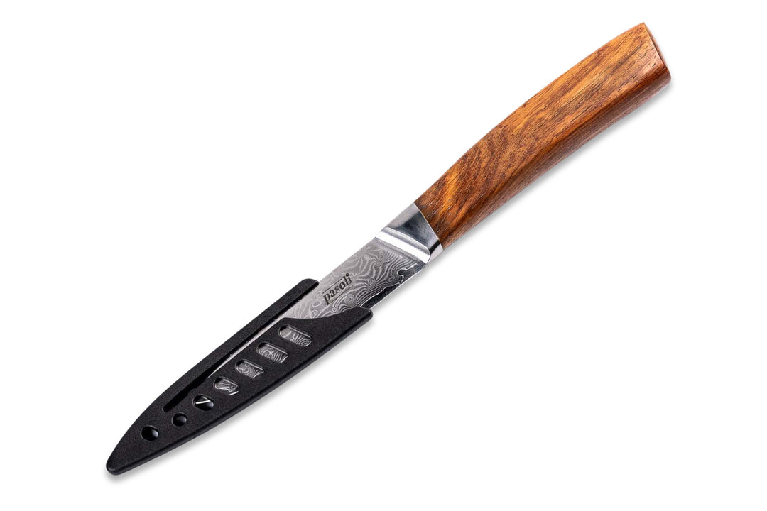 cuchillo para verdura de damasco pasoli con protector de hoja incluido