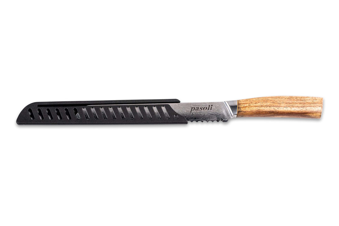 cuchillo de pan de damasco pasoli con protección de hoja