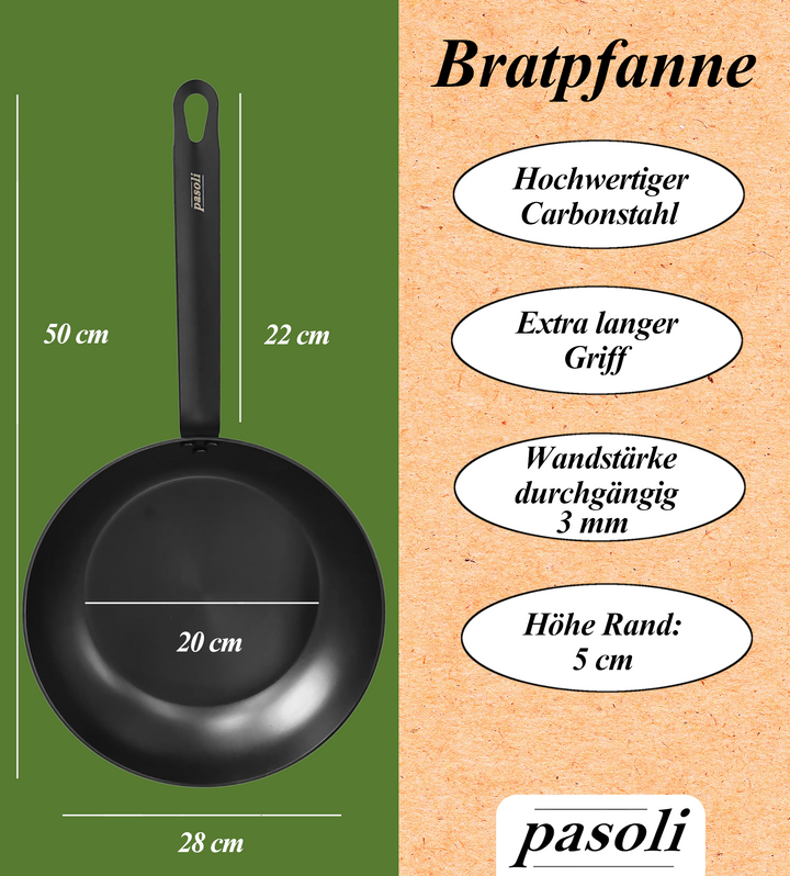 Unsere pasoli Bratpfanne aus Carbonstahl, 28cm