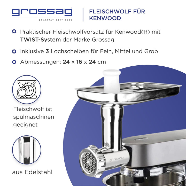 grossag Fleischwolf Vorsatz Küchenmaschine aus Edelstahl - pasoli GmbH