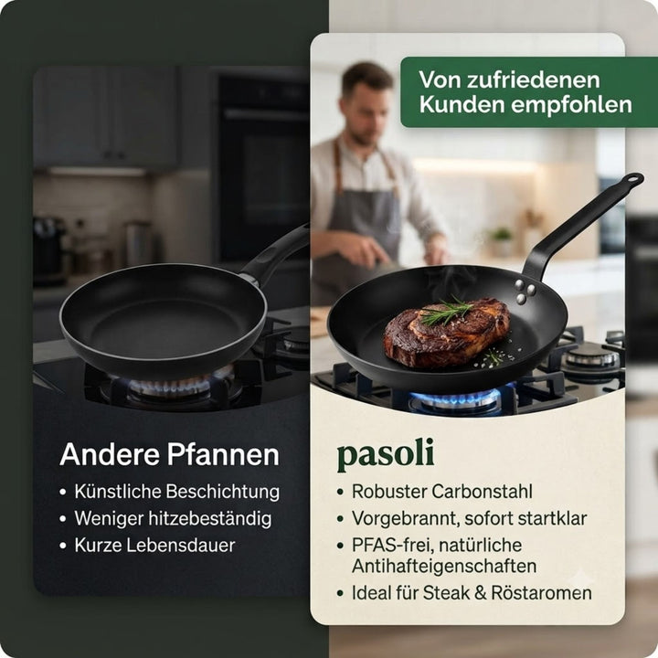 pasoli Bratpfanne 28cm - Carbonstahl Bratpfanne für alle Herdarten - pasoli GmbH