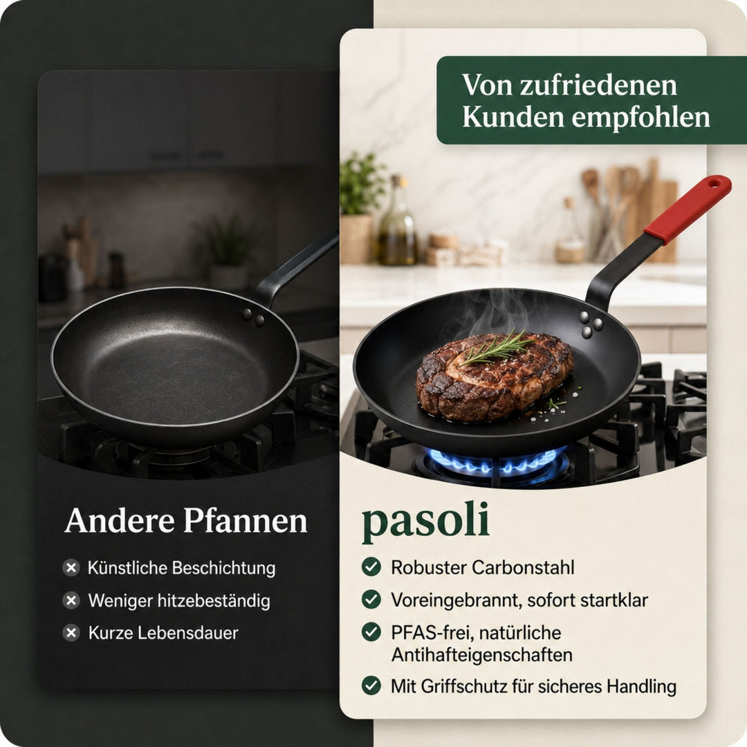 pasoli Bratpfanne 28cm - Carbonstahl Bratpfanne für alle Herdarten - pasoli GmbH