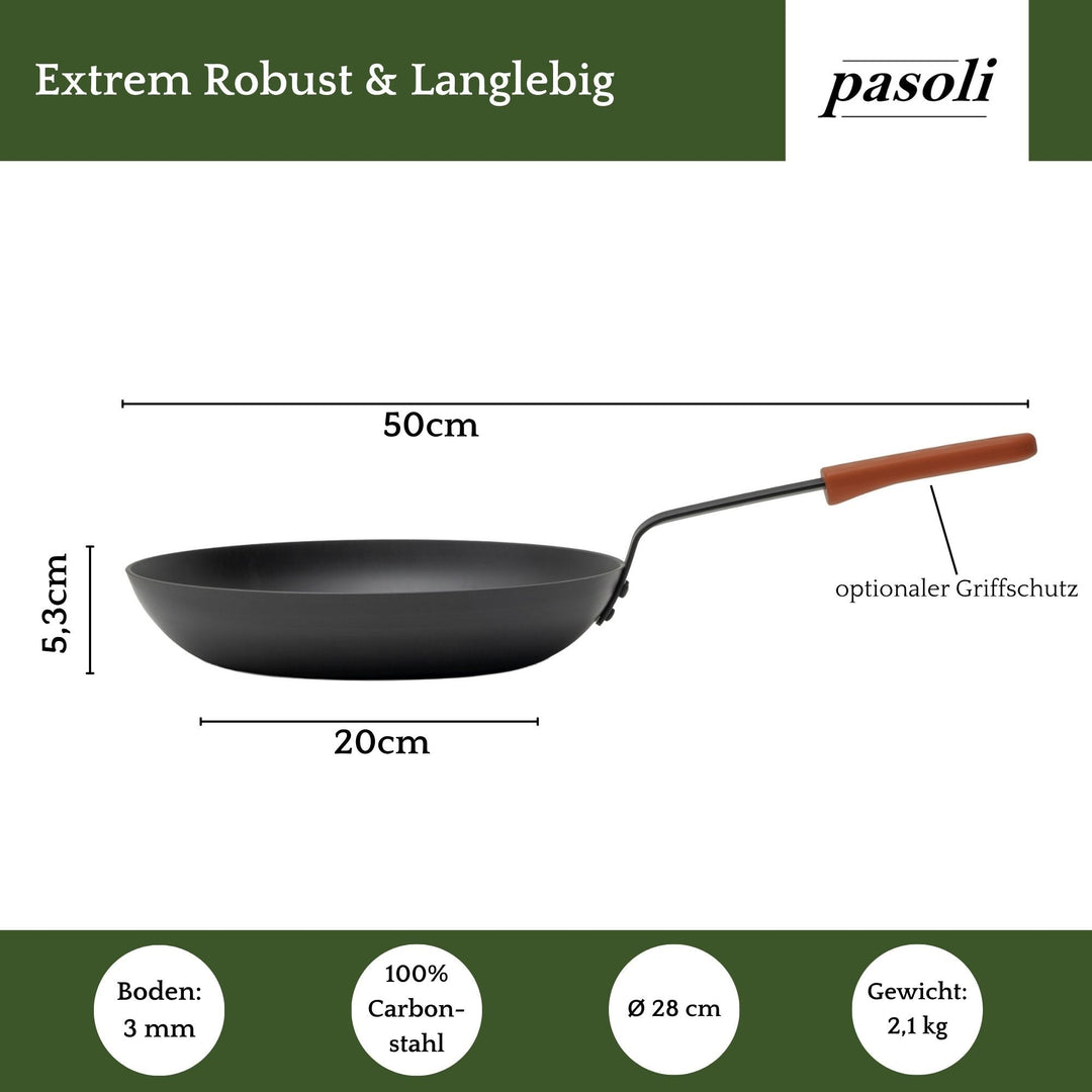 Sartén pasoli de 28 cm - Sartén de acero al carbono para todo tipo de cocinas - pasoli GmbH