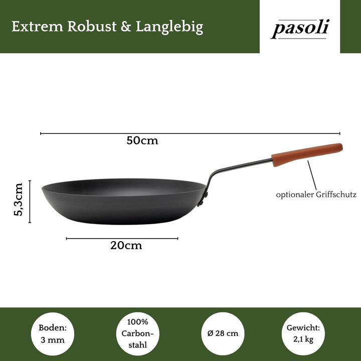 Sartén pasoli de 28 cm - Sartén de acero al carbono para todo tipo de cocinas - pasoli GmbH