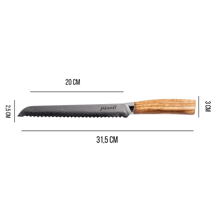 pasoli Damast Brotmesser 20 cm - hochwertiger Damaszenerstahl mit VG10 Kern - pasoli GmbH