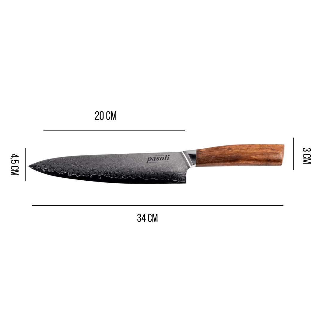 Cuchillo de chef de Damasco de pasoli - Acero de Damasco de alta calidad con núcleo VG10 - pasoli GmbH