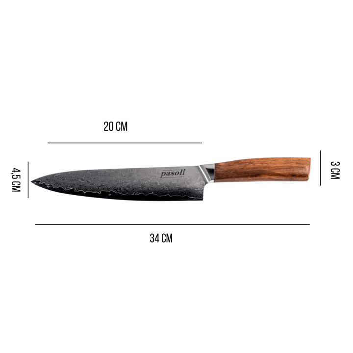 Cuchillo de chef de Damasco de pasoli - Acero de Damasco de alta calidad con núcleo VG10 - pasoli GmbH