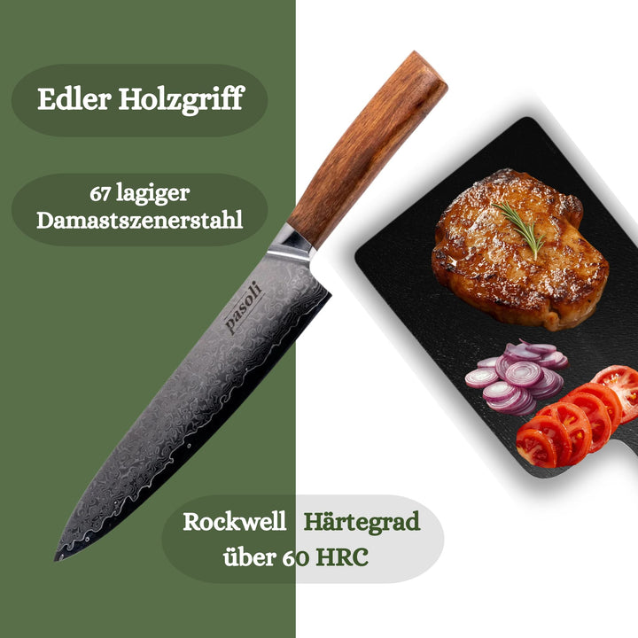 Cuchillo de chef de Damasco de pasoli - Acero de Damasco de alta calidad con núcleo VG10 - pasoli GmbH