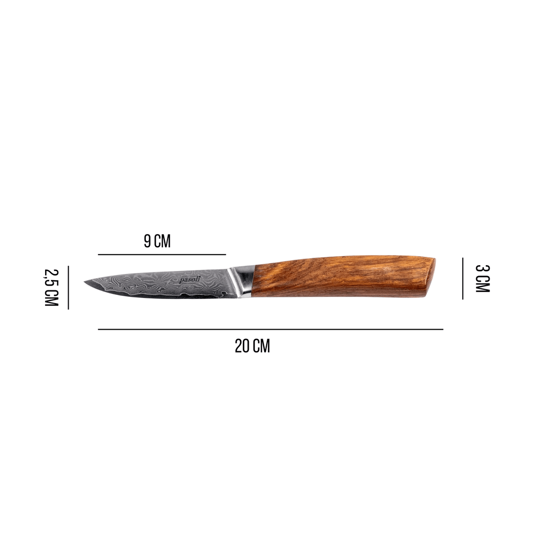 Cuchillo para verduras pasoli Damasco de 9 cm - Acero de Damasco de alta calidad con núcleo VG10 - pasoli GmbH