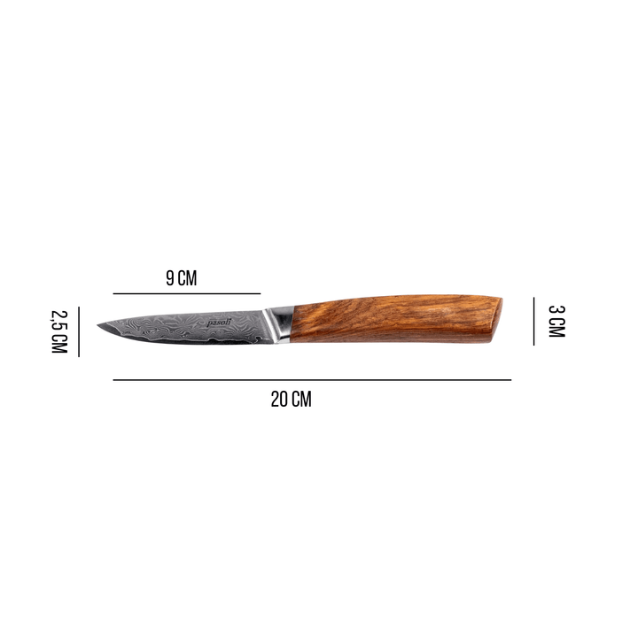 Cuchillo para verduras pasoli Damasco de 9 cm - Acero de Damasco de alta calidad con núcleo VG10 - pasoli GmbH