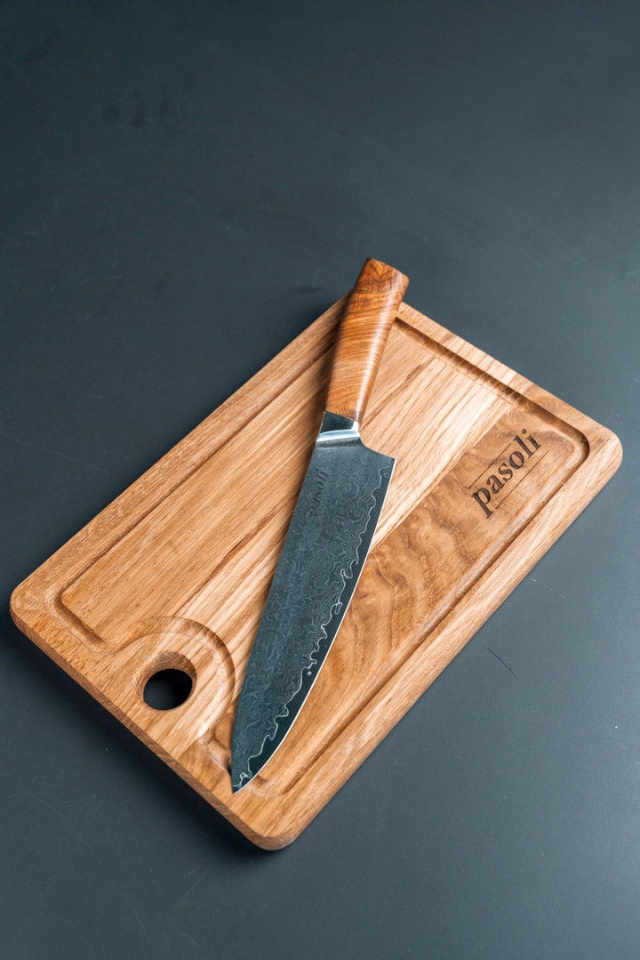 pasoli Set "Shefu" - Damast Chefmesser inkl. Schneidebrett aus Eichenholz - pasoli GmbH
