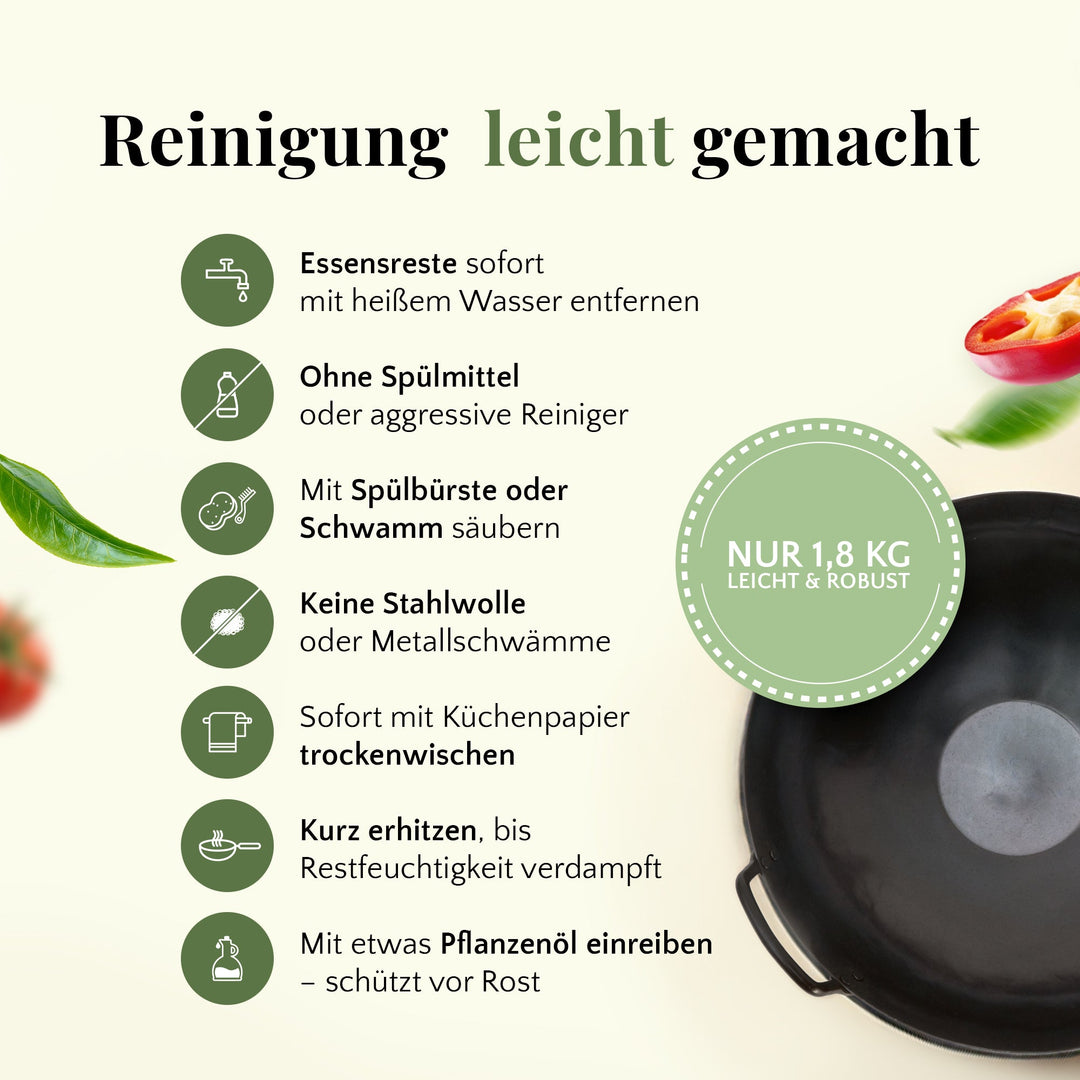 pasoli Wok flach eingebrannt - Carbonstahl Wok für alle Herdarten - pasoli GmbH