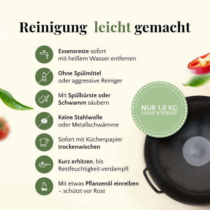 pasoli Wok flach eingebrannt - Carbonstahl Wok für alle Herdarten - pasoli GmbH
