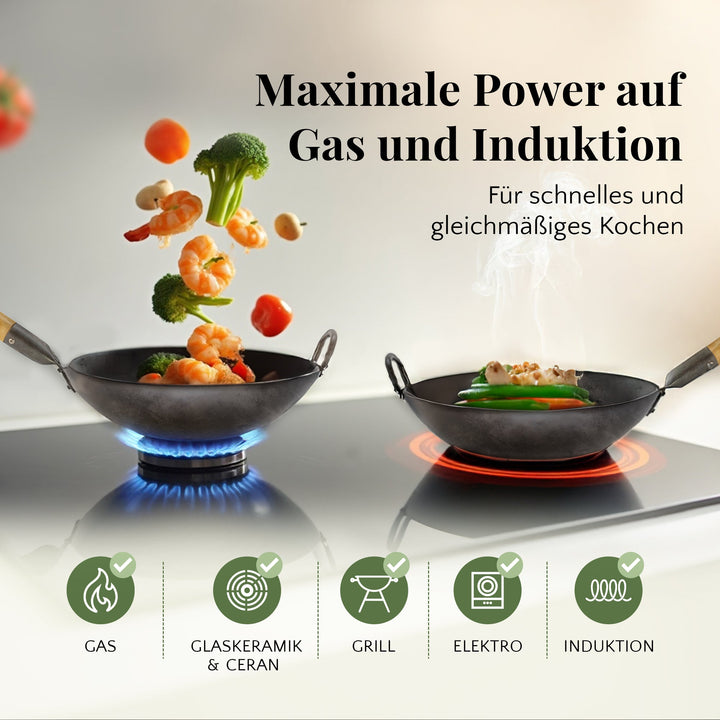 pasoli Wok flach original - Carbonstahl Wok für alle Herdarten - pasoli GmbH