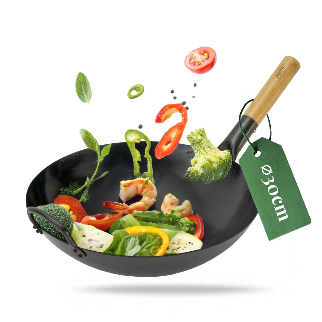pasoli Wok rund eingebrannt - Carbonstahl für Gasherd - pasoli GmbH