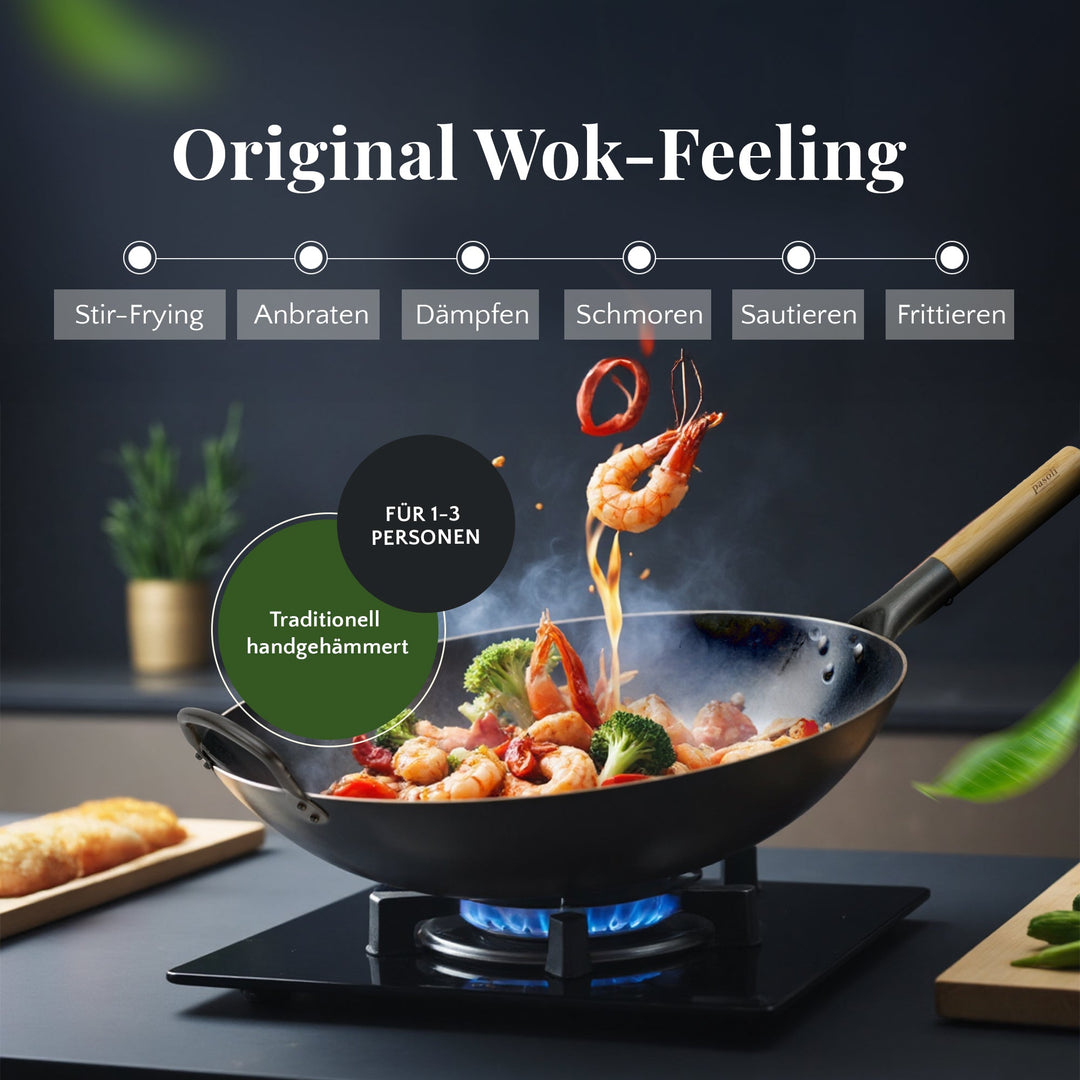 pasoli Wok rund eingebrannt - Carbonstahl für Gasherd - pasoli GmbH