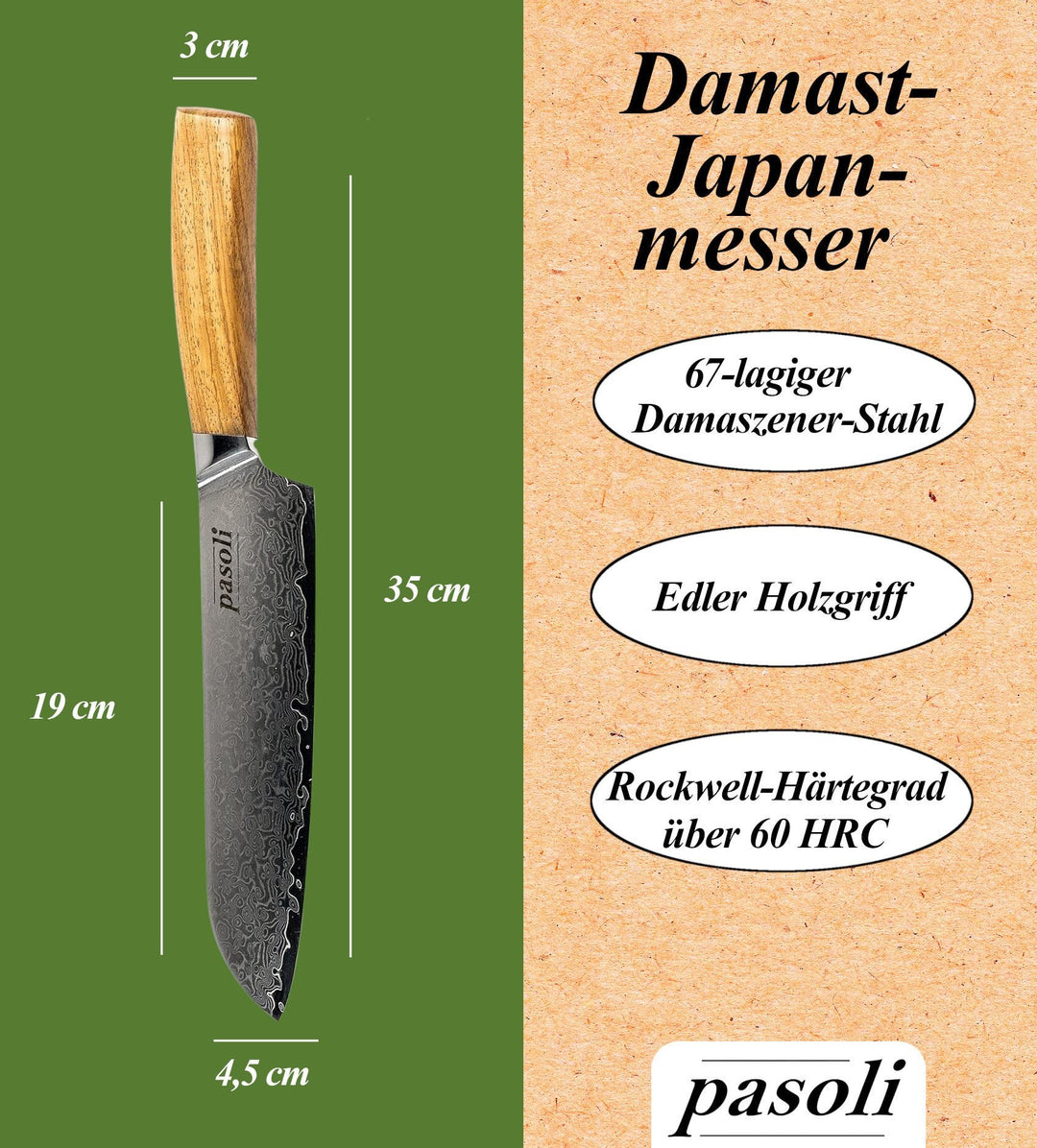 Unser Damast Santoku - Messer - pasoli