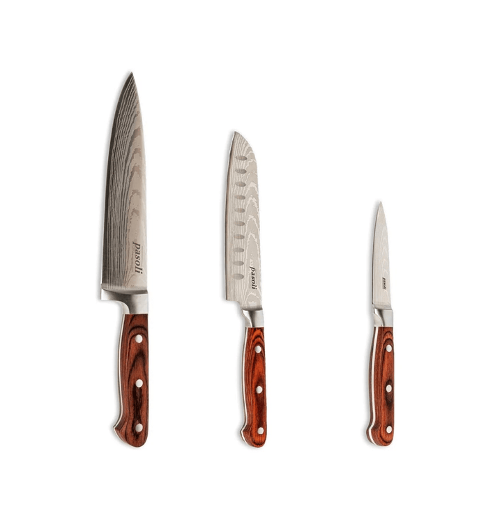 Unser pasoli Küchenmesser 3er Set "Chef" aus Edelstahl - extrem scharf - pasoli GmbH